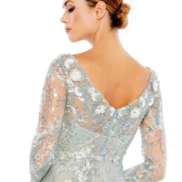 MAC DUGGAL A67498 FLORAL EMBROIDERED ILLUSIONS LONG SLEEVE MIST LONG GOWN sz 6 - Picture 3 of 4
